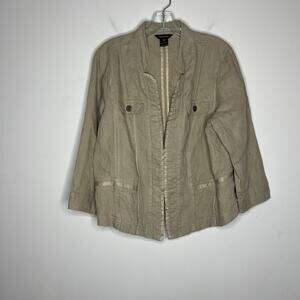 Multiples Womens Linen Shirt Sz Large Brown Linen Minimalist Neutral Clasp Front